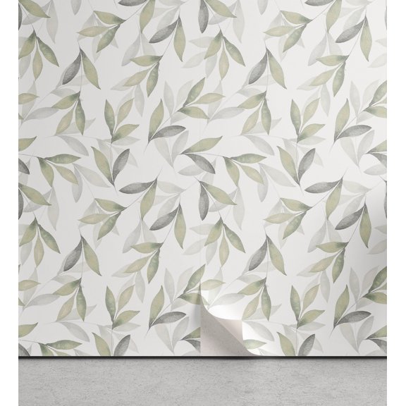 Ambesonne Summer Botanic Peel & Stick Wallpaper for Home, Art Falling Leaves, 13"x36", Olive Green Pale Teal