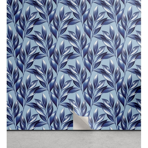 Ambesonne Summer Botanic Peel & Stick Wallpaper for Home, Bluish Leaves Branch, 13"x36", Pale Sky Blue Cobalt Blue