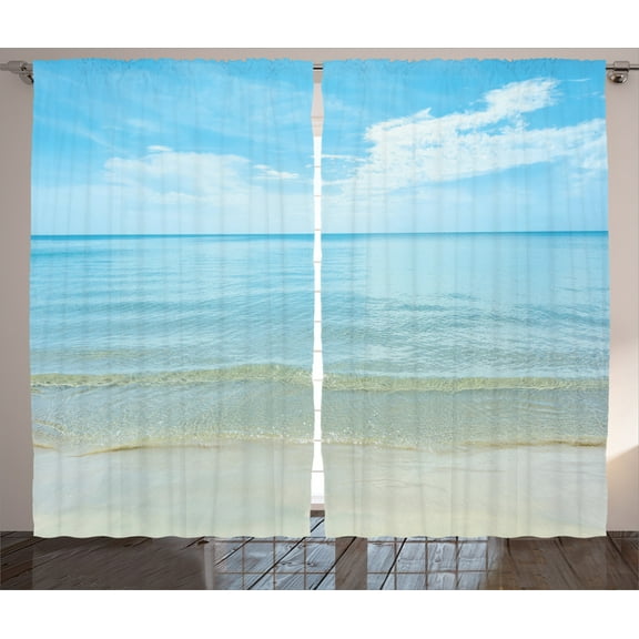 Ambesonne Summer Curtains 2 Panel Set, Sea Horizon Shore Beach, 108" x 84", Blue Cream