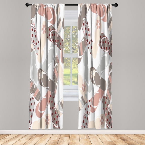 Ambesonne Summer Curtains, Pattern Colorful Flip Flops, Pair of 28"x95", Peach Blush