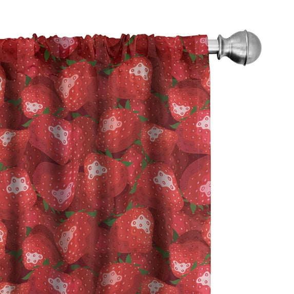 Ambesonne Summer Curtains, Strawberries Ripe Fruits, Pair of 28"x63", Jade Green Red