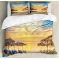 thumbnail image 1 of Ambesonne Summer Duvet Cover Set, Sandy Beach with Sunrise, King, Tan Blue, 1 of 6