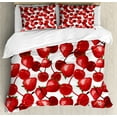 thumbnail image 1 of Ambesonne Summer Duvet Cover Sets, Cherry Picnic Spring Fruits, 2-King, Burgundy White Green, 1 of 7
