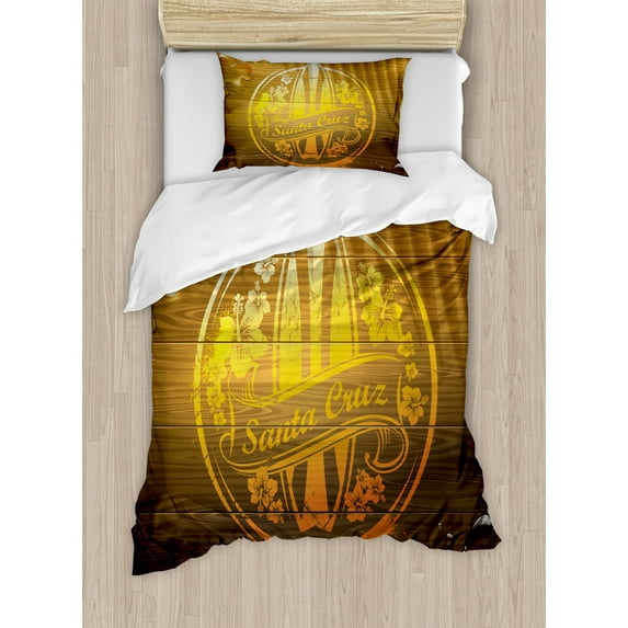 Ambesonne Summer Duvet Cover Sets, Flowers Riding Waves, 2-Twin, Brown Yellow Orange