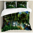 thumbnail image 1 of Ambesonne Summer Duvet Cover Sets, Hawaii Island Palm Tree, 2-Queen, Green Blue Brown, 1 of 7