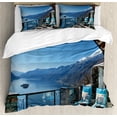 thumbnail image 1 of Ambesonne Summer Duvet Cover Sets, Lake Sea View Holiday, 2-Queen, Blue White and Green, 1 of 7