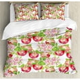 thumbnail image 1 of Ambesonne Summer Duvet Cover Sets, Nature Apple Tree Flower, 2-Queen, Red White Green, 1 of 7