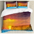 thumbnail image 1 of Ambesonne Summer Duvet Cover Sets, Sea Sunset with Cliffs, 2-King, Yellow Purple Blue, 1 of 7