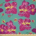 thumbnail image 1 of Ambesonne Summer Fabric by the Yard Microfiber, Digital Watercolor Hibiscus, 10 Yards, Teal Hot Pink and Yellow, 1 of 2