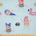 thumbnail image 1 of Ambesonne Summer Fabric by the Yard Microfiber, Girls in Swimming Pool Art, 5 Yards, Pale Blue Multicolor, 1 of 1