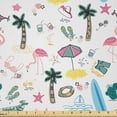 thumbnail image 1 of Ambesonne Summer Fabric by the Yard Microfiber, Palm Tree Slipper Flamingo, 1 Yard, Pastel Pink and Multicolor, 1 of 1