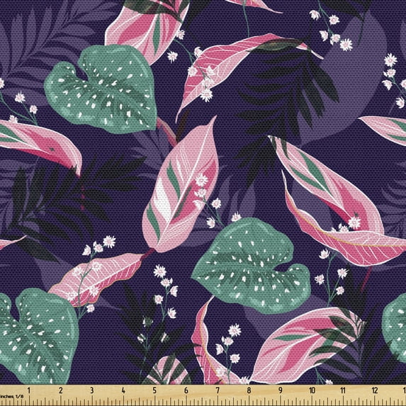 Ambesonne Summer Fabric by the Yard Upholstery, Abstract Colored Leaves Art, 10 Yards, Seafoam Quartz and Pink