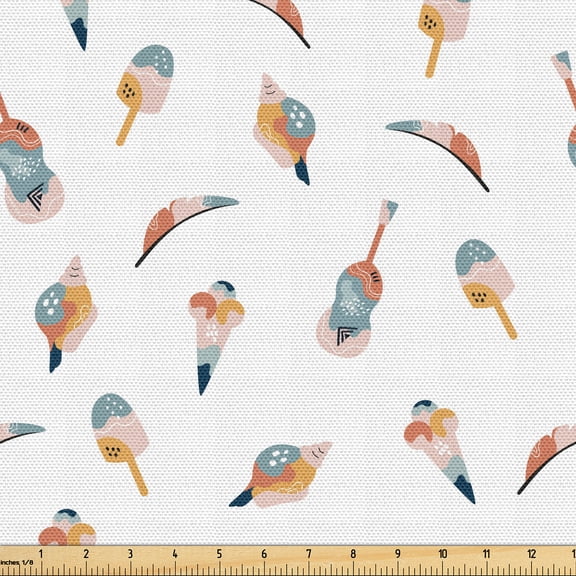 Ambesonne Summer Fabric by the Yard Upholstery, Abstract Guitar Ice Cream, 1 Yard, Sand Brown Pale Rust