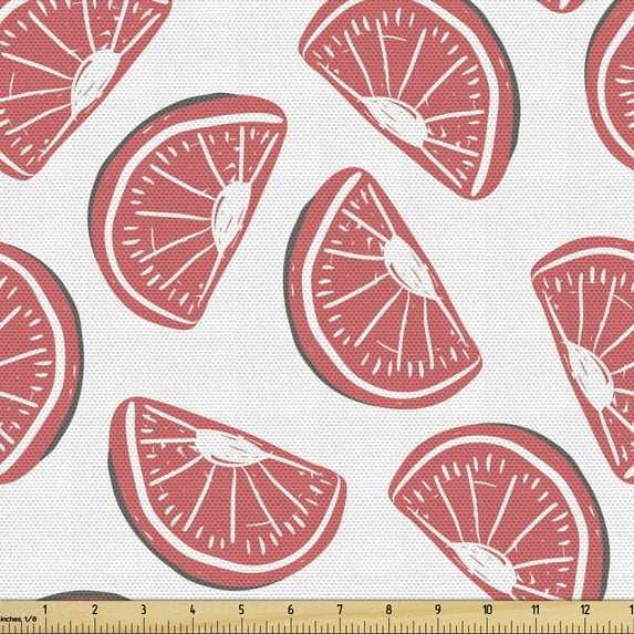 Ambesonne Summer Fabric by the Yard Upholstery, Grapefruit and Exotic Motif, 1 Yard, Dark Coral and White