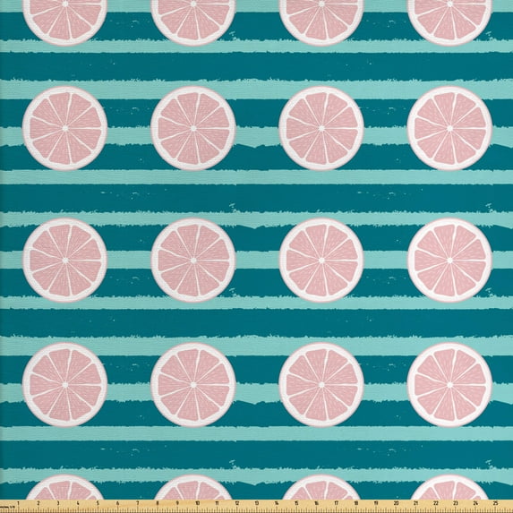 Ambesonne Summer Fabric by the Yard Upholstery, Grapefruit on Marine Stripes, 10 Yards, Rose Seafoam and Petrol Blue