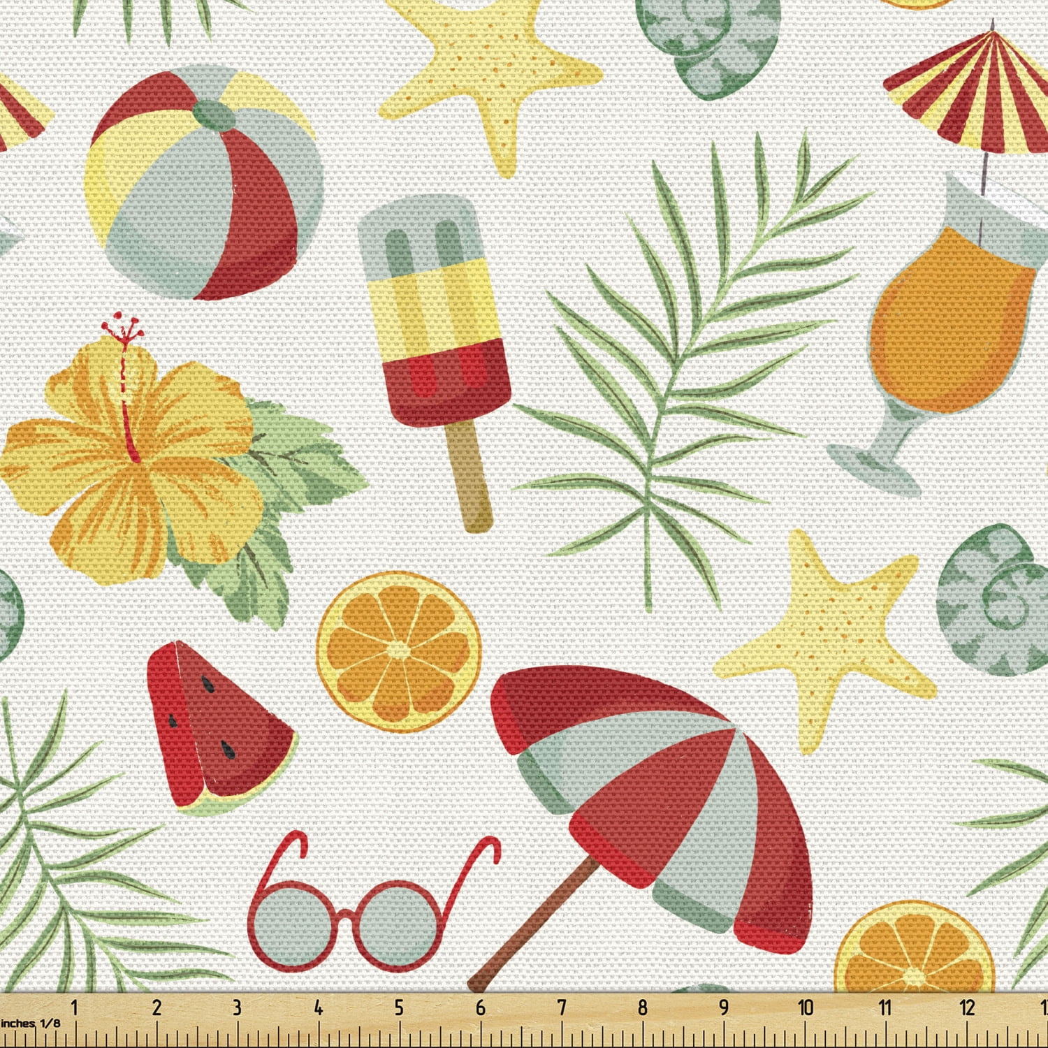 Ambesonne Summer Fabric by the Yard Upholstery, Hot Season Fun Pattern ...