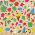 thumbnail image 1 of Ambesonne Summer Fabric by the Yard Upholstery, Monsteras Slippers Anchors, 2 Yards, Yellow Dark Coral Green, 1 of 5