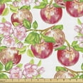 thumbnail image 1 of Ambesonne Summer Fabric by the Yard Upholstery, Nature Apple Tree Flower, 1 Yard, Red White Green, 1 of 5