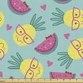 thumbnail image 1 of Ambesonne Summer Fabric by the Yard Upholstery, Nerdy Pineapples Smiling, 10 Yards, Pink Mustard Turquoise, 1 of 5