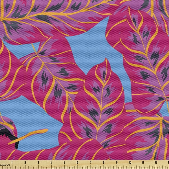 Ambesonne Summer Fabric by the Yard Upholstery, Tropic Abstract Banana Leaf, 10 Yards, Magenta Blue Apricot