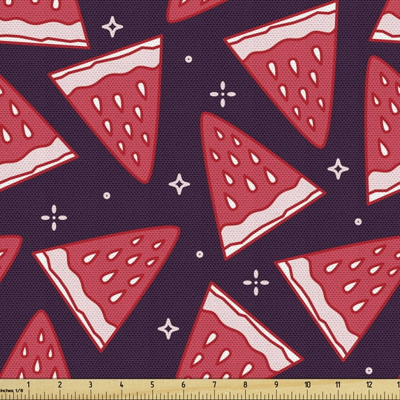 Ambesonne Summer Fabric by the Yard Upholstery, Watermelons Pattern Print, 5 Yards, Dark Purple Dark Coral