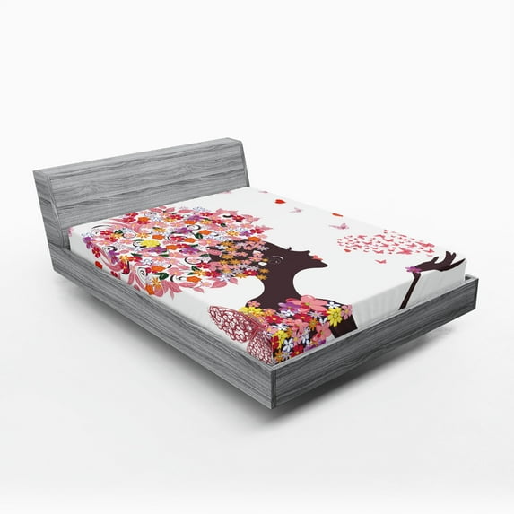 Ambesonne Summer Fitted Sheet, Butterflies Blossoms, Full Size, Multicolor