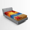 thumbnail image 1 of Ambesonne Summer Fitted Sheet, Cartoon Ocean Beach Palm, Twin Size, Red Yellow Blue, 1 of 3