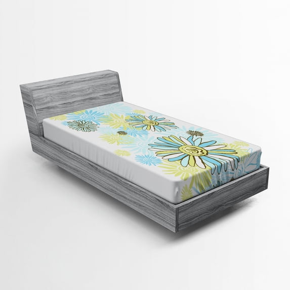 Ambesonne Summer Fitted Sheet, Chamomiles Wild Flower, Twin XL Size, Pale Green Dark Green