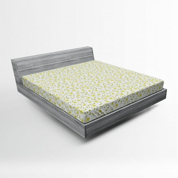 Ambesonne Summer Fitted Sheet, Floral Nature Botanical, Full Size, Pale Green White