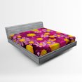 thumbnail image 1 of Ambesonne Summer Fitted Sheet, Flourish Flowers Cartoon, Queen Size, Hot Pink Lilac Orange, 1 of 2