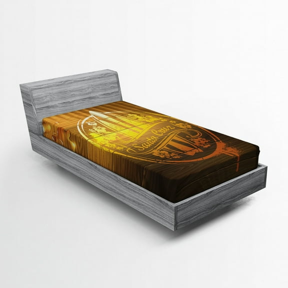 Ambesonne Summer Fitted Sheet, Flowers Riding Waves, Twin Size, Brown Yellow Orange