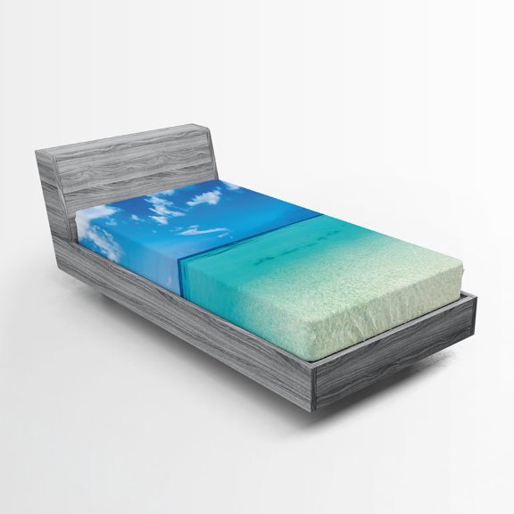 Ambesonne Summer Fitted Sheet, Ocean Dreamy Sea Beach, Twin Size, Turquoise Blue