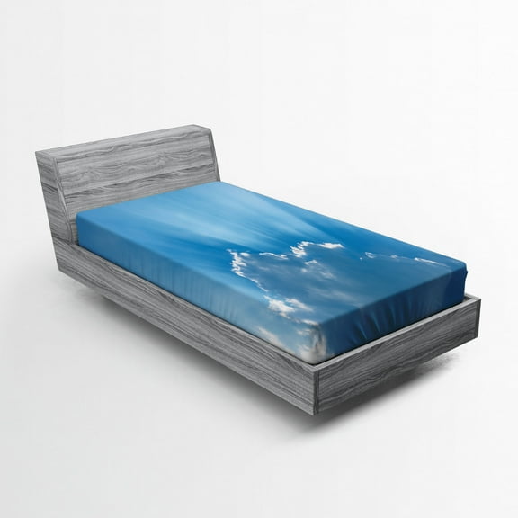 Ambesonne Summer Fitted Sheet, Sunburst Theme Lines, Twin XL Size, Blue Grey