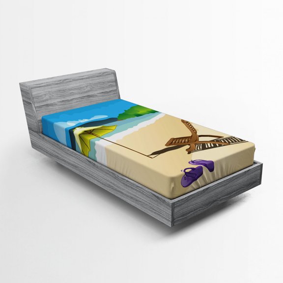 Ambesonne Summer Fitted Sheet, Sunshine Sand Waves, Twin Size, Multicolor