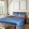 thumbnail image 1 of Ambesonne Summer Fitted & Top Sheet Set with Shams, Ocean Palms Warm Beach, Navy Cream Green, 1 of 5