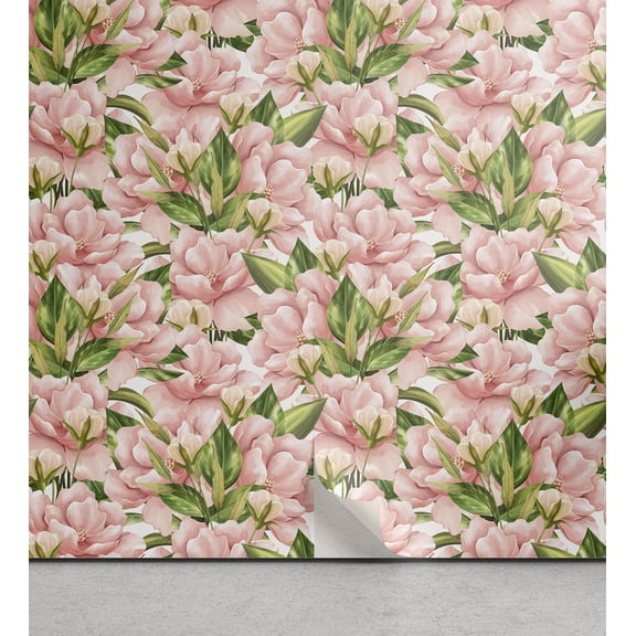 Ambesonne Summer Floral Peel & Stick Wallpaper for Home, Blossomed Peonies, 13"x36", Lime Green Rose Blush