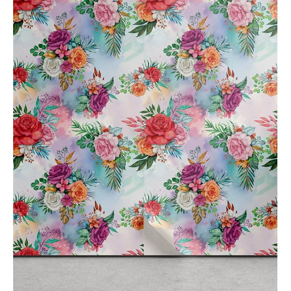 Ambesonne Summer Floral Peel & Stick Wallpaper for Home, Chill Garden Flowers, 13"x72", Dark Coral Multicolor