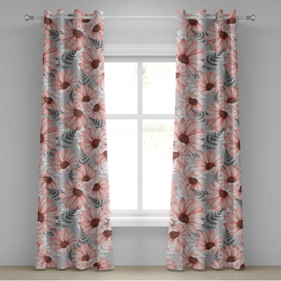 Ambesonne Summer Grommet Curtain, Boho Daisy Pattern Leaves, 50"x72", Pale Grey Pale Pink Rose