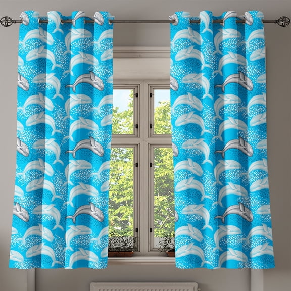 Ambesonne Summer Grommet Curtain, Dotted Whale Sea Ocean, 50" x 54", Blue Grey