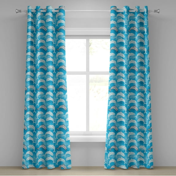 Ambesonne Summer Grommet Curtain, Dotted Whale Sea Ocean, 50" x 72", Blue Grey