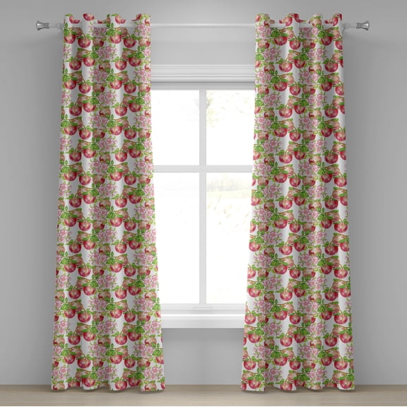 Ambesonne Summer Grommet Curtain, Nature Apple Tree Flower, 50" x 120", Red White Green