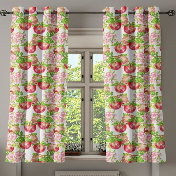 Ambesonne Summer Grommet Curtain, Nature Apple Tree Flower, 50" x 54", Red White Green
