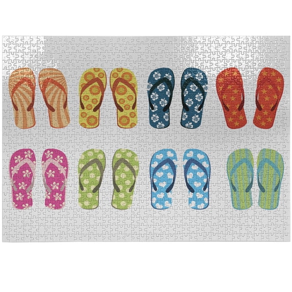 Ambesonne Summer Jigsaw Puzzle, Holiday Themed Slippers, Heirloom-Quality Fun Activity for Family Durable Cardboard, 1000 pcs, Multicolor