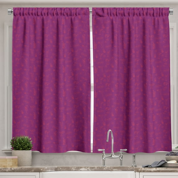 Ambesonne Summer Kitchen Curtains, Cocktail Party Drinks Layout, 55"x45", Purple Magenta