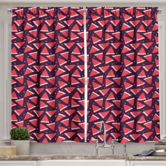 Ambesonne Summer Kitchen Curtains, Fresh Watermelons Pattern, 55"x45", Dark Purple Dark Coral