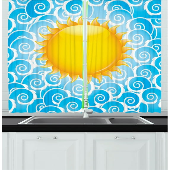 Ambesonne Summer Kitchen Curtains, Holiday Joy Ocean Sea, 55"x39", Earth Yellow
