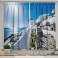 thumbnail image 1 of Ambesonne Summer Kitchen Curtains, Oia Village in Santorini, 55"x39", Blue and White, 1 of 3