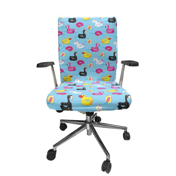 Ambesonne Summer Office Chair Cover Stretchable High Back, Pool Surface Animal Floats, Multicolor