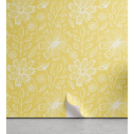 Ambesonne Summer Peel & Stick Wallpaper for Home, Romantic Blooming Branches, 13"x100", Pastel Yellow White