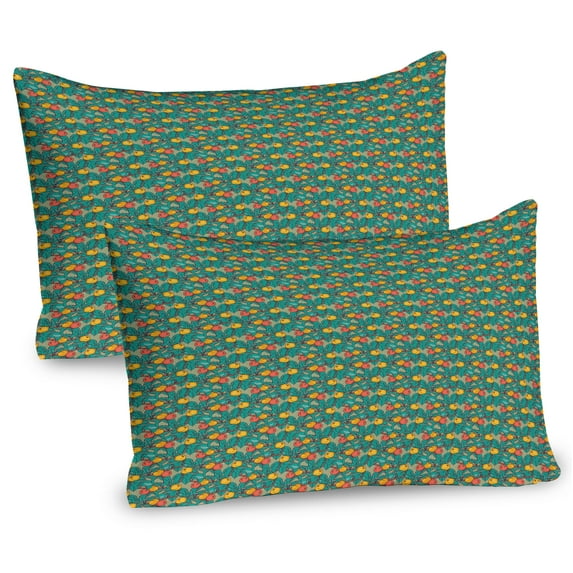 Ambesonne Summer Pillow Sham 2 Pack, Apple Tree Fruit Leaves Art, 30"x20", Turquoise and Multicolor